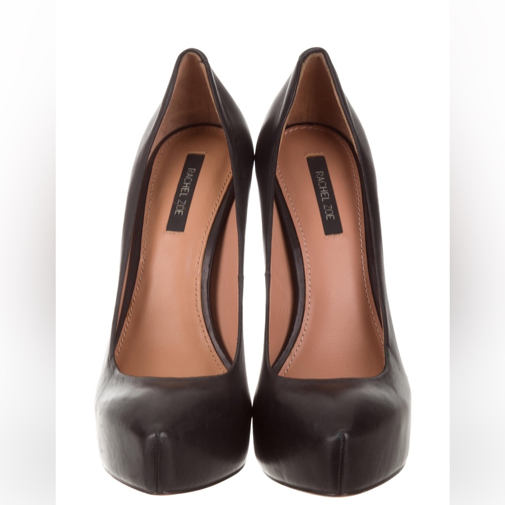 Rachel Zoe platform pumps with tonal stitching and covered heels.